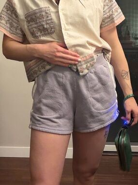 Madewell Lilac Shorts with Cream Stripes
